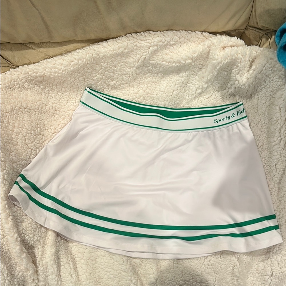 Sporty & Rich White and Green Skater Mini Skorts